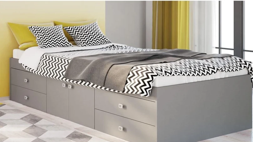 een afbeelding van Arctic Grey Houten Laagslaper 4 Lades Opbergbedframe